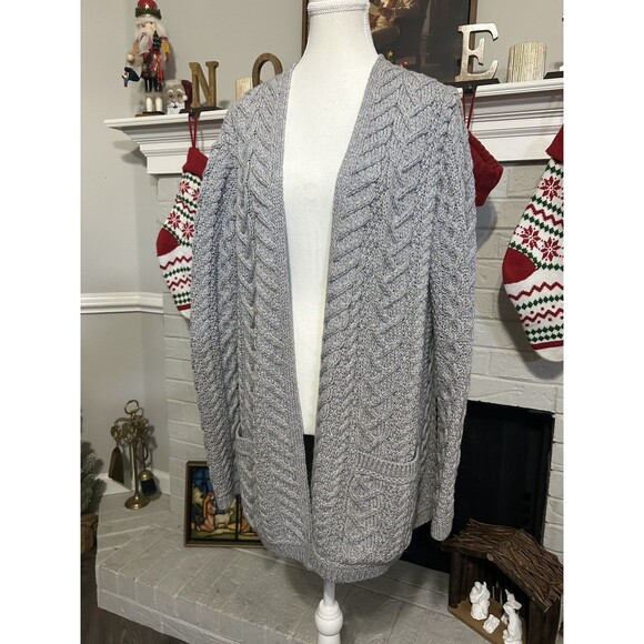 Aran Crafts Medium Cardigan Merino Wool Made In Ireland Sweater Front Pockets - Picture 3 of 5